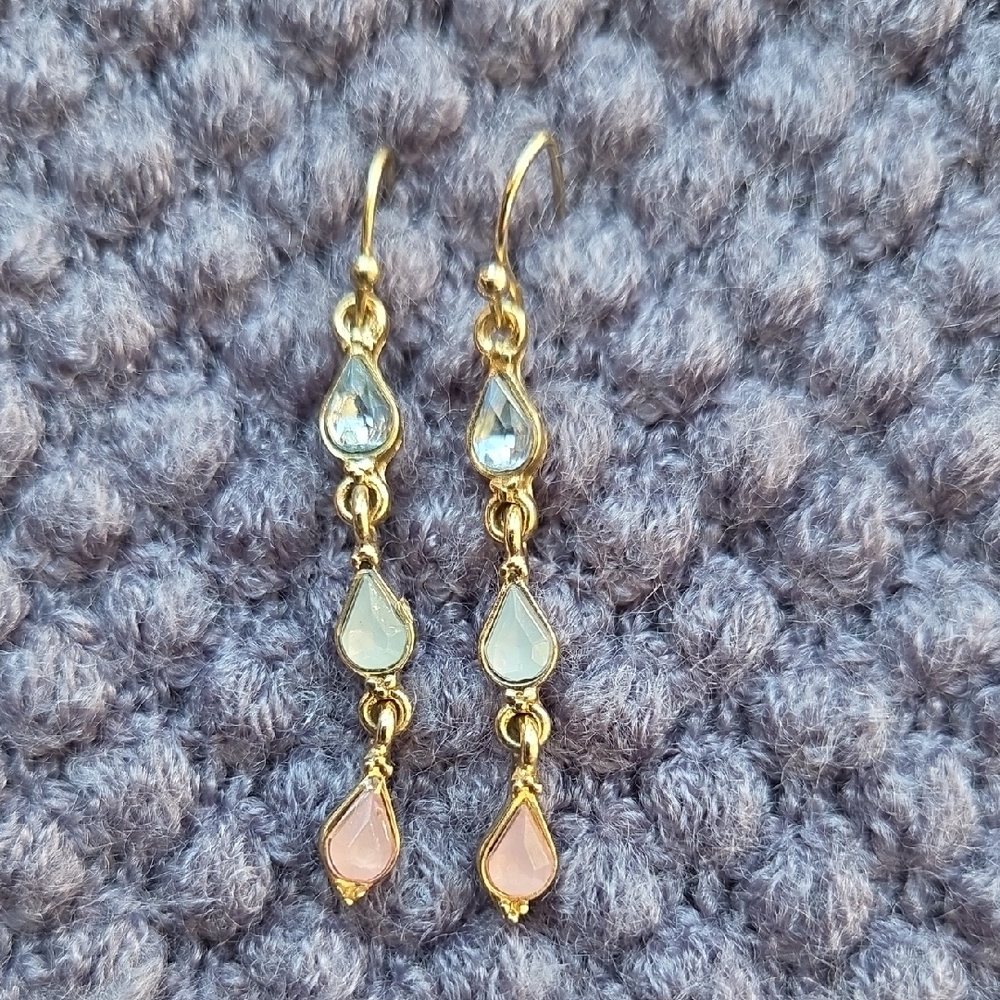 Elegant Gold Tone and Pastel Drop Earrings